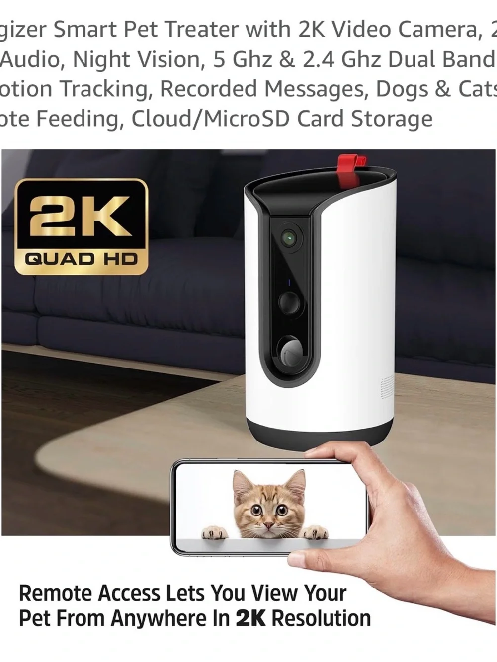 Energizer Smart Pet Camera & Treat Dispenser — White & Black